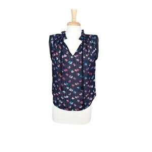 Rebecca Taylor Navy Foral Sakura Clip Silk Top Size Small
